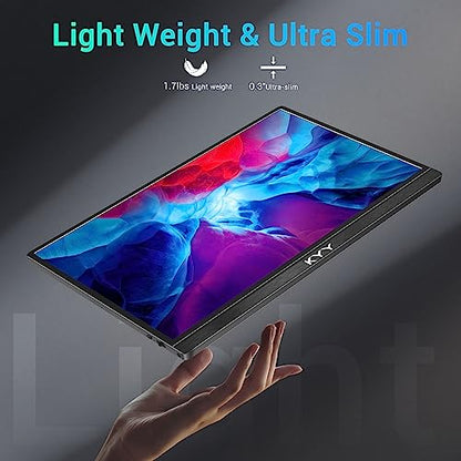 KYY Portable Monitor 15.6'' FHD 1080P USB C HDMI Gaming Monitor Ultra-Slim IPS Display w/Smart Cover & Speakers, Plug&Play, External Monitor for Laptop PC Phone Mac Xbox PS4 - size: 15.6" Single