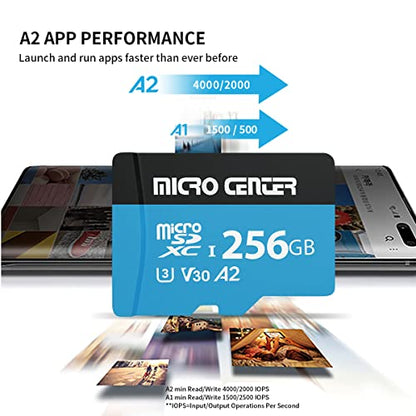 INLAND Micro Center Performance 256GB microSDXC Card, A2 Micro SD Card, UHS-I C10 U3 V30 A2 4K UHD Video Flash Memory Card with Adapter for Smartphones, Tablets, Drones and Action Cameras - size: U3 A2 - 256GB