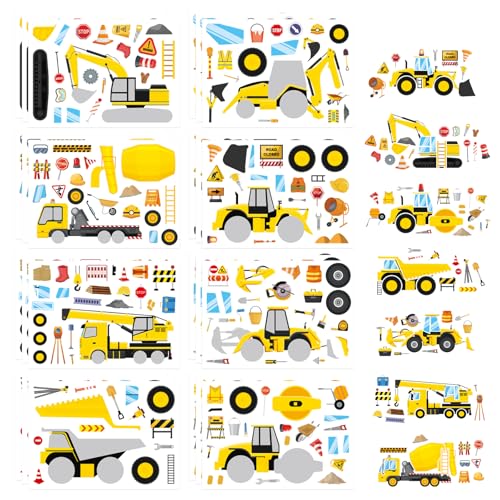 Make a Face Sticker, Make Your Own Vehicle, Truck, Excavator Stickers | 24 Sheets Construction Stickers for Toddlers, Brithday Party Supplies Classroom Teacher Reward - style: Construction Stickers
