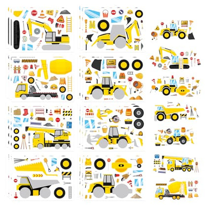 Make a Face Sticker, Make Your Own Vehicle, Truck, Excavator Stickers | 24 Sheets Construction Stickers for Toddlers, Brithday Party Supplies Classroom Teacher Reward - style: Construction Stickers