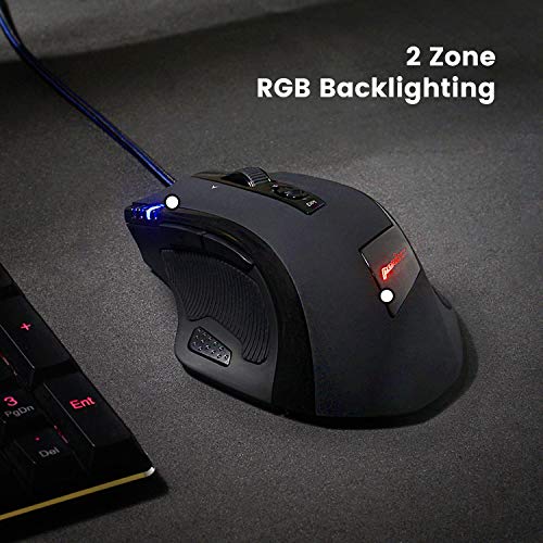 Perixx MX-2000B Programmable Laser Gaming Mouse with Adjustable Weight and RGB Backlight, Black