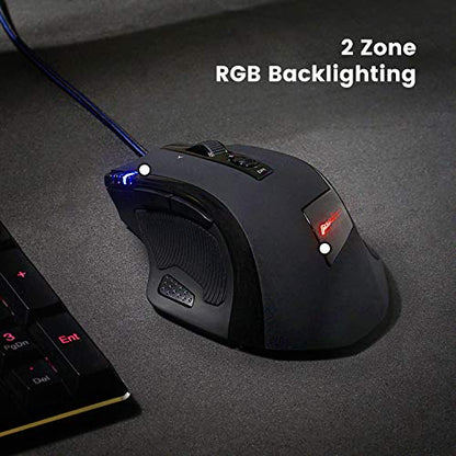 Perixx MX-2000B Programmable Laser Gaming Mouse with Adjustable Weight and RGB Backlight, Black