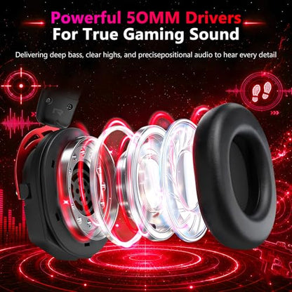 K98 Wired RGB Gaming Headset with Mic, Over Ear Gaming Headphones, 50mm Neodymium Drivers, Noise Isolating Microphone, Memory Foam Cushions, Aluminum Alloy Frame for PC, PS5, PS4, Xbox, Switch - color: Black/Red RGB