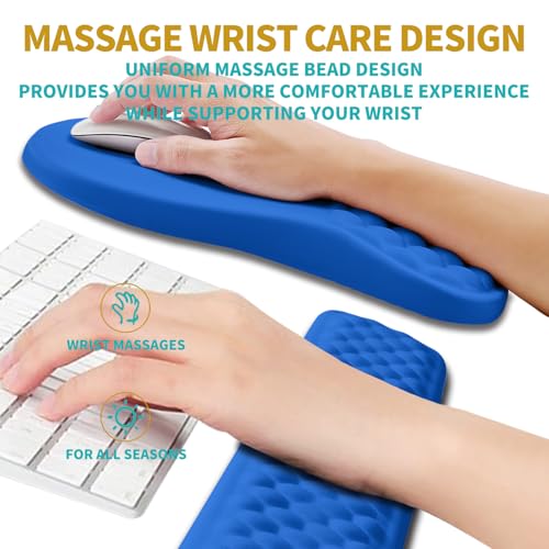 Hokafenle 2 in 1 Ergonomic Mouse Pad Wrist Support & Wrist Rest for Computer Keyboard Set, with Relieve Carpal Tunnel Pain Massage Bulge and Full Memory Gel Design (2In1 Set, Dg Blue) - color: Hk016-dg Blue
