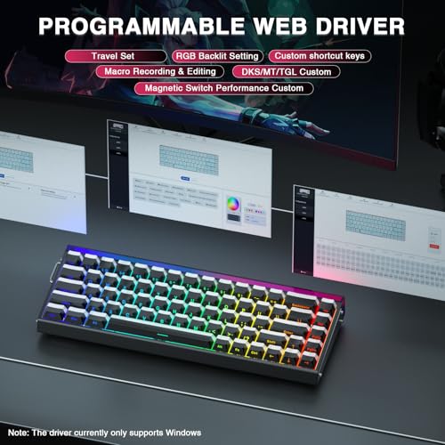 AULA Hero 68 HE 60% Gaming Keyboard Wired, Hall Effect Magnetic Switch Keyboard with 8K Hz Polling Rate, Side Printed PBT Keycaps, RGB Backlit Light Box, Customizable Web Software for PC/Mac Gamers - color: Black