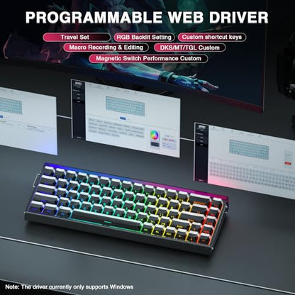 AULA Hero 68 HE 60% Gaming Keyboard Wired, Hall Effect Magnetic Switch Keyboard with 8K Hz Polling Rate, Side Printed PBT Keycaps, RGB Backlit Light Box, Customizable Web Software for PC/Mac Gamers - color: Black
