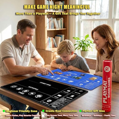 2 Pack MTG Playmat Set with Storage Tube Case – AiLiTeck Trading Card Game Playmat with Zones & Phase Guide for Beginner Casual Player Non-Slip Base for MTG Commander & TCG Play - Blue/Black - color: Blue+black
