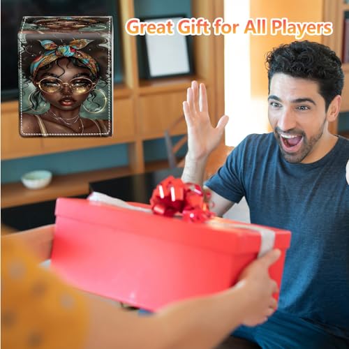 Card Deck Box, Card Storage Box Fits 100+ Single Sleeved Cards, Large Capacity PU Leather Card Storage Box with Strong Magnet for Magic Commander TCG CCG, American African Girl - color: American African Girl