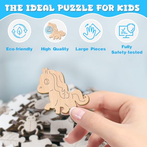 Animal Wooden Puzzles for Kids - Fairy Pony (11.4 * 11.4 in) | 50 Piece Puzzles for Kids Ages 6-8, Kids Puzzles with Unique Animal Shapes, Round Gift for Girls and Boys - color: Fairy Pony