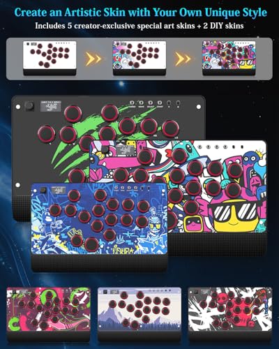 GM-16 Leverless Arcade Stick, Magnetic Detachable Panel, All-Button Fight Controller with 16 Keys, Tournament Lock with OLED, RGB, Turbo & Hot-Swappable for PS4/PS3/PC/Switch, Black
