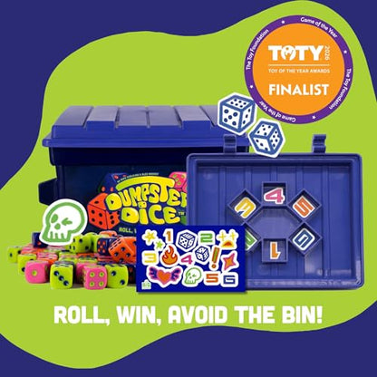 Big Discoveries Dumpster Dice Fast-Paced Family Dice Game | Fun 4-Player Board and Dice Game with Dumpster, 80 Piece Dice Set, and Graffiti Stickers | Perfect for Travel, Parties, and Game Night