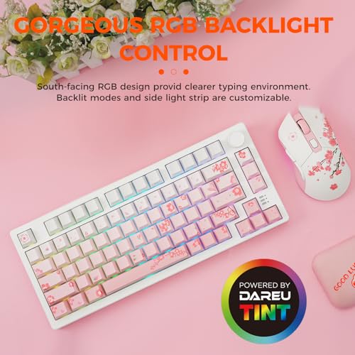 DAREU EK75PRO Sakura Pink 75% Mechanical Keyboard,Creamy Wireless Gaming Keyboard with Knob,RGB Backlit,Gasket Custom Structure,Side Printed PBT Keycaps,Hot Swap,2.4Ghz/BT5.1/USB-C, for Win/MAC - color: Sakura Pink