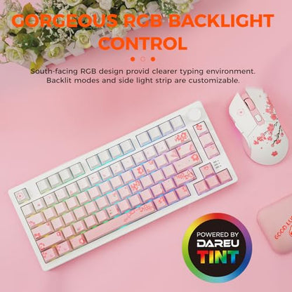 DAREU EK75PRO Sakura Pink 75% Mechanical Keyboard,Creamy Wireless Gaming Keyboard with Knob,RGB Backlit,Gasket Custom Structure,Side Printed PBT Keycaps,Hot Swap,2.4Ghz/BT5.1/USB-C, for Win/MAC - color: Sakura Pink