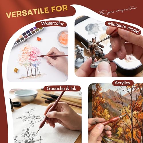 Golden Maple Kolinsky Sable Miniature Brushes Set - 4 Replaceable Heads & Red Sandalwood Handle for Miniature Models, Professional Detail Painting, Watercolor & Acrylic, Size 3/0 2/0 0 1 - size: 3/0 2/0 0 1