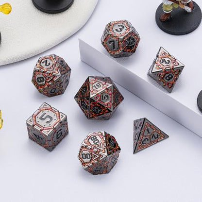 DND Metal Dice Set, Polyhedral Dice Set for RPG D&D Dice with Cracks Dungeons and Dragons Dice Set for RPG TTRPG D&D Die with Gift Case(Black Nickel Red) - color: Black Nickel Red-1