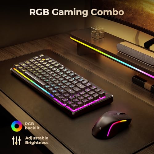 Redragon S156 Wireless Keyboard and Mouse with Tri-Mode, Mechanical Feel Keyboard and 4800 DPI 61G Ultra-Light Gaming Mouse, RGB Backlit, 4 Macro Keys, Long Battery Life for PC, Mac, Ideal for Gamer - color: Deep Black
