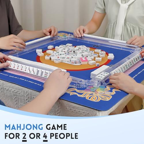 Suncle American Mahjong Tiles,166 Tiles White Pink Acrylic Carving Tiles,Mahjong Game Set with Portable Travel Case,Excluding Mahjong Racks