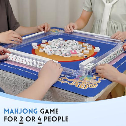 Suncle American Mahjong Tiles,166 Tiles White Pink Acrylic Carving Tiles,Mahjong Game Set with Portable Travel Case,Excluding Mahjong Racks