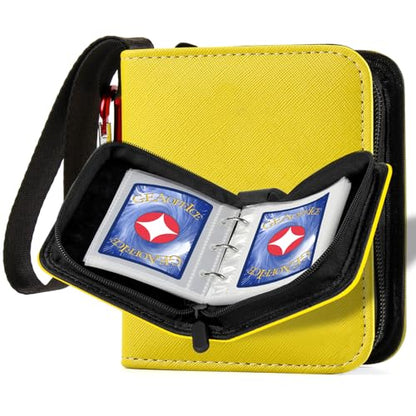 GEAoffice 1 Pocket Mini Card Binder Holds 80 Cards with Zip Closure, Yellow | Super Lightweight, 40 Removable Acid-free & Non-PVC Sleeves, Premium PU Leather Card Album for TCG, MTG, Sports&Games, Gift - color: Yellow-1 Pocket