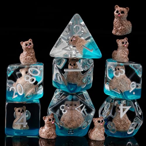 DND Resin Cat Dice Set, Red D&D Polyhedral Dice for Dungeons and Dragons RPG, MTG Role Playing Games D and D Dice 7pc D20 D12 D10 D8 D6 D4 for Ages 15 and Up - color: Cat3