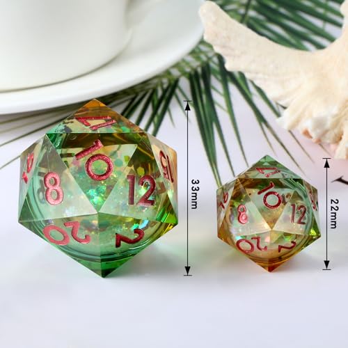 Liquid Dice D20 33mm, Glitter and Paillette Liquid 20 Sided Dice DNDND with Gorgeous Gift Box for Dungeons and Dragons (Red & Blue) - color: Sharp 33mm Red and Blue