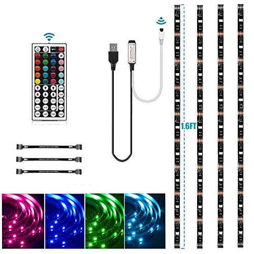 USB LED Strip Lights Kit, 4 Pre-Cut 1.64ft/6.56ft RGB LED Light Strips, Color Changing TV Backlights with Remote, RGB 5050 Bias Lighting for TV, PC, Monitor, Home Theater, DIY Decoration