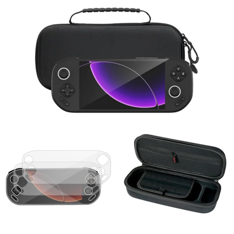 Tuvzylory Handheld Console Accessory Kit Compatible with MANGMI Pocket Max, EVA Hard Carrying Case + 2-Pack Tempered Glass Screen Protector