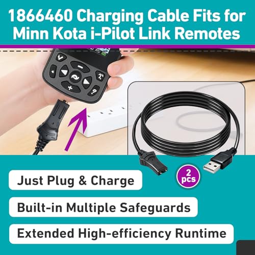 2 Pcs 1866460 Charging Cable Compatible with Minn Kota i-Pilot Remote | Including Bluetooth-Enabled and Legacy Models, Reliable Replacement Power Cord for Quick and Safe Charging