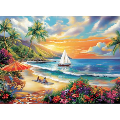 300 Pieces Puzzles for Adults, Summer Beach Jigsaw Puzzles 300 Pieces Puzzles for Adults Kids, Colorful Sunset Boat Jigsaw Puzzles, Birthday and Holiday Challenging Gift Toy 20.5x15 in - style: Summer Beach