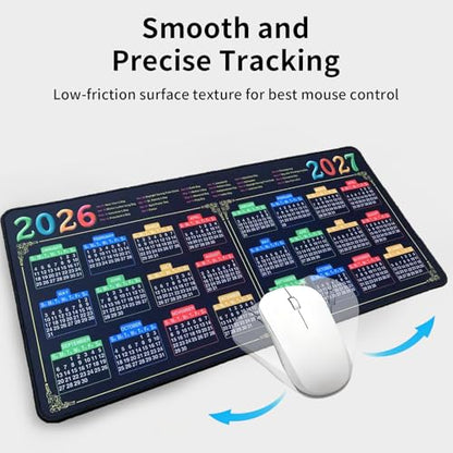 Mouse Pad with Stitched Edge, Black Mousepad, 2026 Calendar Pad, Computer Mouse Mat with Non-Slip Rubber Base, 2027 Calendar Mouse Pad (Black, 23.6 * 11.8 inches) - color: 2026-2027