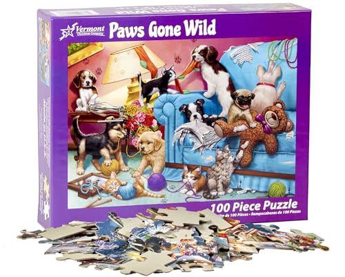 Vermont Christmas Company Paws Gone Wild Jigsaw Puzzle 100 Piece, Large Pieces Perfect for Kids and Seniors