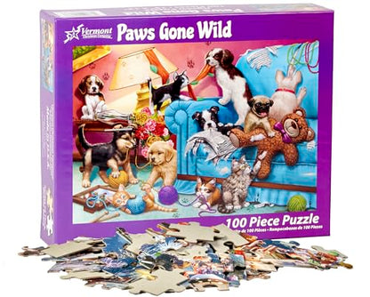 Vermont Christmas Company Paws Gone Wild Jigsaw Puzzle 100 Piece, Large Pieces Perfect for Kids and Seniors