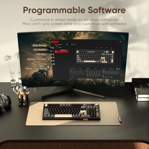 RedThunder K95 Wireless Mechanical Keyboard, TFT Screen & Knob, Tri-Mode BT5.0/2.4GHz/USB-C Hot Swappable Custom, Pre-lubed Linear Pink Switches, Gasket Structure, RGB Gaming Keyboard, Black-Gold - color: Black Gold