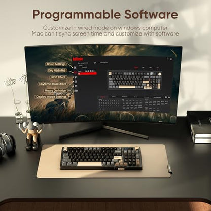 RedThunder K95 Wireless Mechanical Keyboard, TFT Screen & Knob, Tri-Mode BT5.0/2.4GHz/USB-C Hot Swappable Custom, Pre-lubed Linear Pink Switches, Gasket Structure, RGB Gaming Keyboard, Black-Gold - color: Black Gold