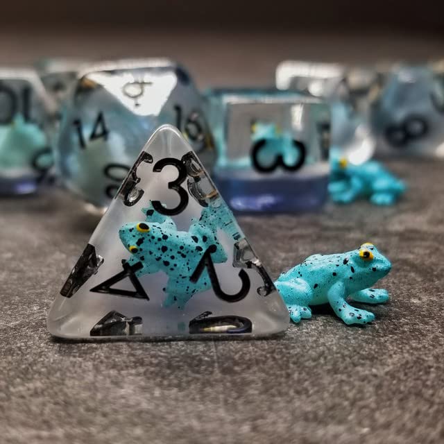 Sage's Portal Animal Familiars Resin DND Dice Set Polyhedral Dice Set for Dungeons and Dragons RPG Pathfinder Tabletop TTRPG (Blue Frog) - color: Blue Frog, style: Dice Set Only