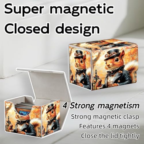 Trading Card Storage Box, Holds 100+ for MTG Cards, Premium PU Leather with Magnetic Closure, Fall Foliage Steampunk Squirrel Durable Deck Box for Magic the Gathering, Trading Card Games - color: Fall Foliage Steampunk Squirrel