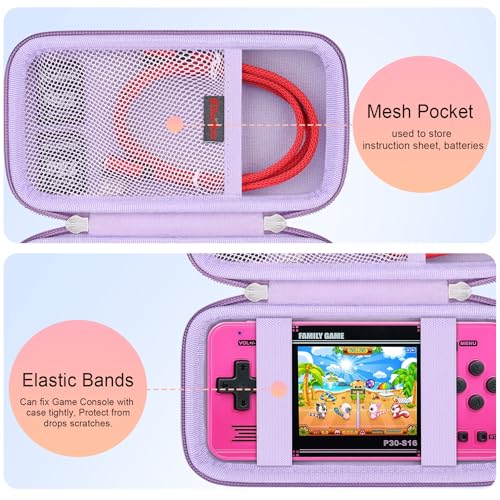 Elonbo Carrying Case for TEBIYOU/ WELLST·G/ TaddToy/ Beijue/ FAMILY POCKET/ CCTU/ X-JOYKIDS/ GREENCREEK/ Beico/ KAVOYI/ GuaiyeyeAP Handheld Game Console, Portable Electronic Gaming Player Bag, Purple - color: Purple