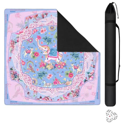 Mahjong Mat for Table with Carrying Bag & 3 Dice, Elephant Pink 31.5"x31.5" Square Rubber Mahjong Table Cover, Non-Slip & Noise Reduction Gaming Mat for Mah Jongg, Poker, Dominoes & Tile Games - color: Pink Blue Purple
