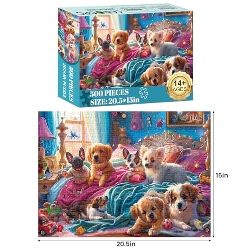 500 Pieces Puzzle for Adults Puzzle Dog Room Jigsaw Puzzle 500 Pieces | Recycled Cardboard Jigsaw Puzzles for Adults Family Challenging Game Home Decor Gift Toy for Teens Seniors 20.5*15 inch - style: Roomdog