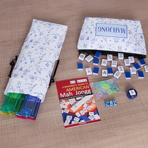 TIASUSAN American Mahjong Tile Set, 166 Blue Tiles, Bag and Mahjong Accessories, 4 All-in-One Rack/Pushers, Mahjong Set Complete - color: Blue