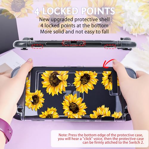 DLseego Protective Case Flower Floral Clear Switch 2 (2025), Detachable Joy-Handle Protective Case 2-Piece Split Full Wrap PC Hard Shell Anti-Scratch All-Round Protection Cover, Sunflower, Yellow - color: Yellow