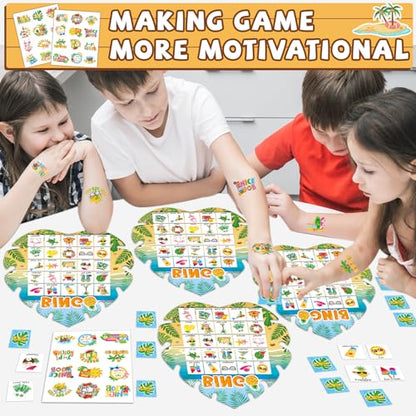 39Pcs Hawaiian Bingo Game for Adults Kids 24 Players Tropical Summer Palm Leaves Bingo Game Cards with Reward Stickers for Family Friend Student Large Group Activities Luau Theme Party Supplies Favors - style: Hawaiian