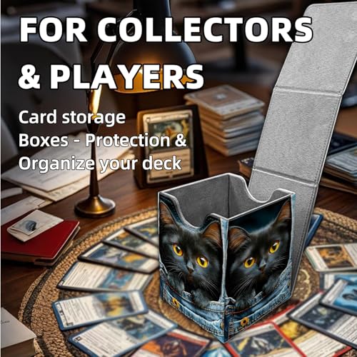 for MTG Deck Box, Trading Card Storage Case Holds 100+ Sleeved Cards, Black Kitten in Denim Pocket Magnetic Closure Durable Deck Holder for Magic The Gathering, TCG & Commander - color: Black Kitten in Denim Pocket