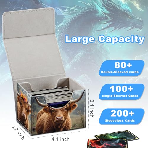 Cow with Flowers Deck Box for MTG Commander | Holds 100+ Double-Sleeved Cards | Strong Magnetic TCG Card Case for Collectible Games - color: Cow with Flowers