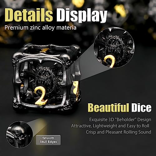 Beholder Dice Set DND, Dragon Eye Dice, ZHOORQI 7PC/Set Polyhedral Dices for Dungeons and Dragons, RPG, Eye Monster DND Gifts（Eye-Black Gold） - color: Eye- Balck Gold