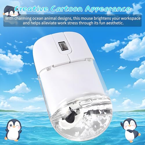 Wireless Mouse -Cute Clear Aqua Design, Water Mouse with Optical Precision, Silent Clicks, Lightweight & Floating Animal Transparent Retro Style for Home Office, Great for Kids & Adult(Penguin-White) - color: Penguin-White