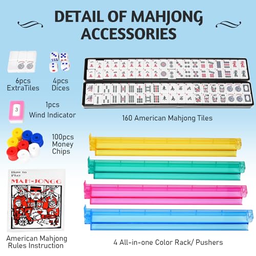 American Mahjong Set, 166 Mahjong Tiles with Racks, Pushers & Carrying Case | Premium Tiles, Complete Accessories, Portable Carrying Case, Perfect for Family Game Nights and Mahjong Lovers