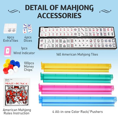 American Mahjong Set, 166 Mahjong Tiles with Racks, Pushers & Carrying Case | Premium Tiles, Complete Accessories, Portable Carrying Case, Perfect for Family Game Nights and Mahjong Lovers
