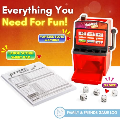 JOY FOR ALL Yahtzee Slots Game - Senior Friendly Dice & Slot Machine Combo - Easy to Read Score Sheet - Cognitive Activity for Older Adults & Families - style: Yahtzee Slots