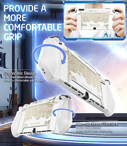 Mumba Dockable Case for Nintendo Switch OLED 2021, [Blade Series] TPU Grip Protective Cover Accessories Compatible with Nintendo Switch OLED 7 Inch and Joy-Con Controller (White/Gold) - color: White/Gold